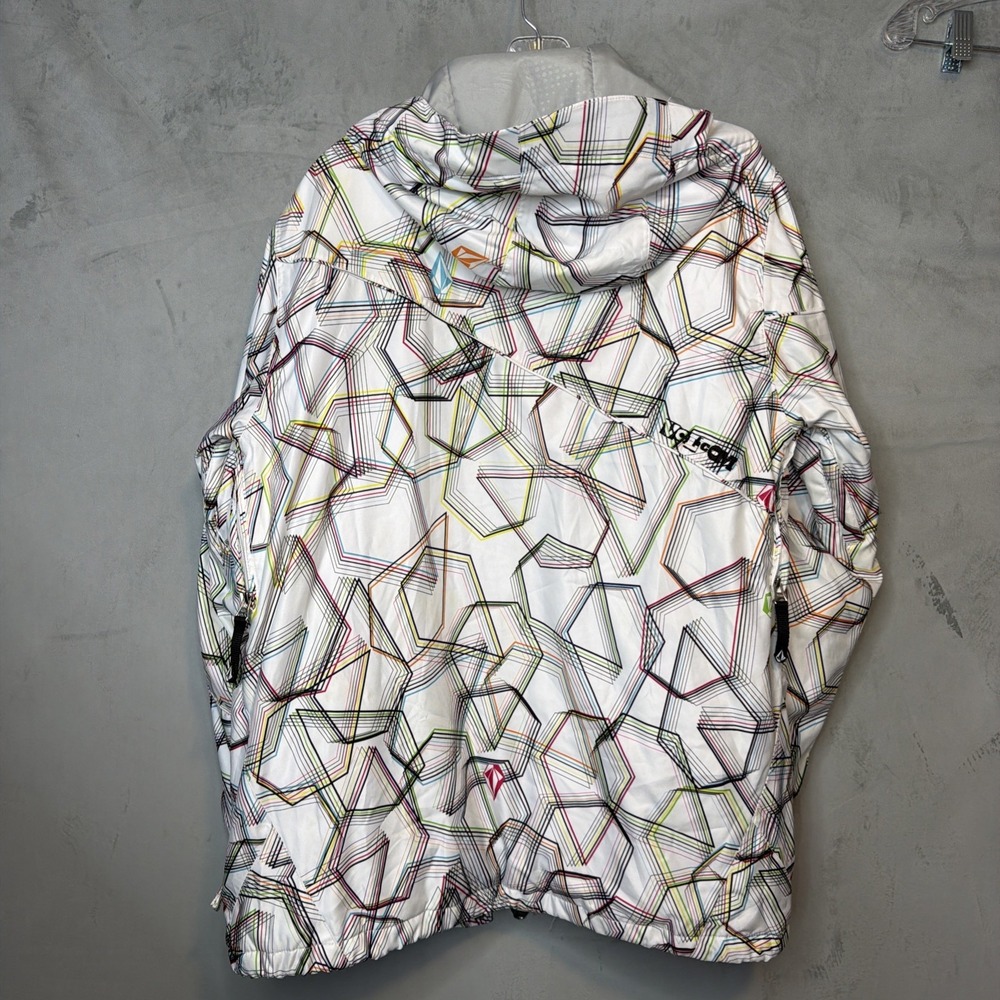 Volcom Womens L White Multicolor Geometric Hooded Snowboard Ski Jacket - Picture 2 of 8